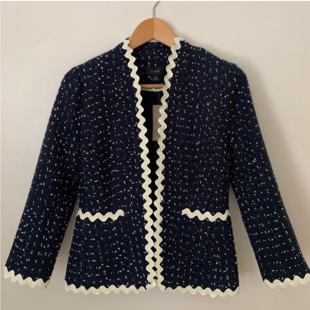 NWT J. Crew Going-out blazer in navy spotted tweed
